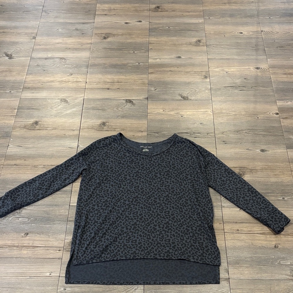American Eagle Outfitters Charcoal Leopard Print Long Sleeve Top